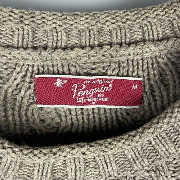 Original Penguin Cable Knit Crewneck Sweater - Medium - Light Brown - Picture 5 of 7